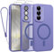 Phoona Cover Magnetica per Samsung Galaxy S24 5G 6,2 con Cordino e 2 Pellicole in Vetro Temperato, Compatibile con Magsafe, Custodia Traslucida Opaca Resistente Antiurto Protettiva Case, Lilla