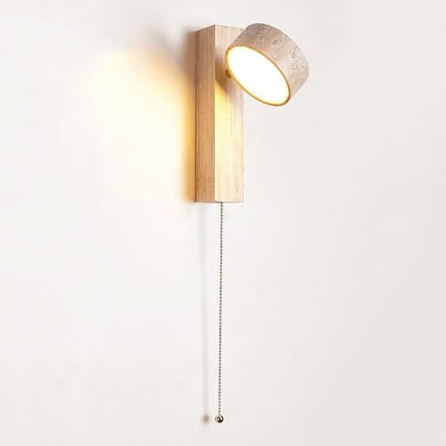 Lampada da Parete 180 Girevole Lampada da Parete a LED in Legno 9W Lampada da Parete in Pietra di Marmo Naturale Lettura Illuminazione Moderna Rustica Vintage per Camera da Letto Soggiorno Cucina,