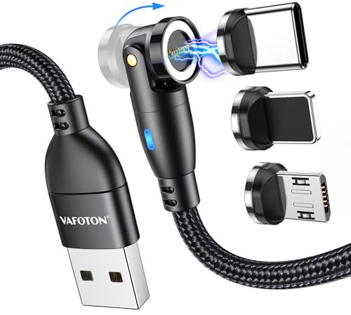VAFOTON Cable de carga magnético de 9 pines, 2 m, 540 grados USB, cable de carga magnético 3 en 1, cable de datos de 18 W para tipo C/Micro USB/productos
