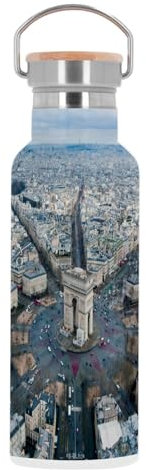 Bouteille Inox Gourde Thermo Isotherme - Paris Arc de Triomphe Ville Place de l'etoile Vue Aerienne - 500 ml (17 oz)