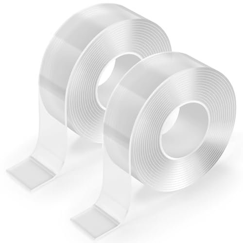 NEUTYPECHIC 2 Rotoli Biadesivo, 3 Meter Nastro Biadesivo Extra Forte Nano Trasparente, Rimovibile Senza Lasciare Tracce Biadesivo per Muro, Double Sided Tape Adatto per Photo Wall, Cucina