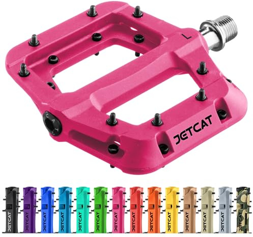 JETCAT Pedali MTB Flat - Pedali MTB Flat, Pedali bici for BMX/MTN/Road/Gravel/EBike, Pedali BMX, Pedali piattaforma, Ricambio bici adulti e bambini - Rosa 9/16