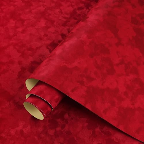 ReWallpaper Dark Red Velvet Wallpaper Vintage 44.5CMx7M Peel and Stick Wallpaper for Furniture DIY Wardrobe Liner Red Flocking Fabric Wall Paper Roll for Bedroom Velvet Textured Wallpapers
