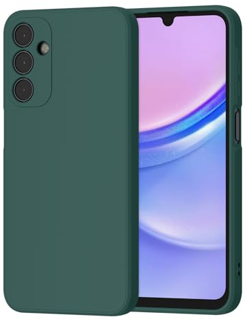 YLK Coque Compatible avec Samsung Galaxy A15 4G / 5G, Coque de Protection Intégrale en Silicone avec Doublure en Microfibre (Vert Foncé)