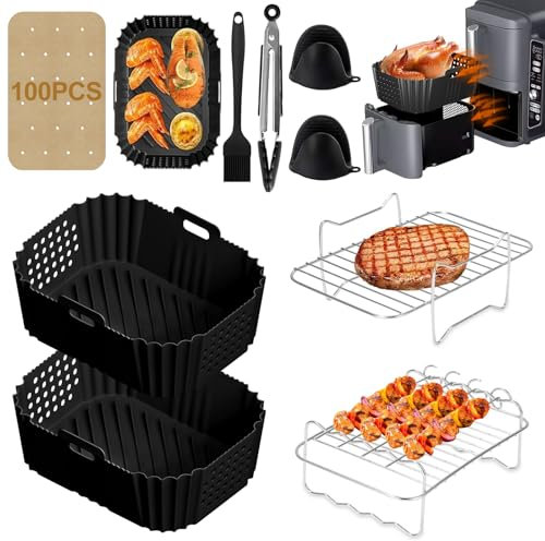 BUOAZR Accessori Friggitrice Ad Aria, 2PCS Teglia Silicone Cestello Accessori per Friggitrice ad Aria per Ninja Double Stack XL 9.5L SL400EU Foodi Max Dual Zone AF400EU AF300EU 7.5L