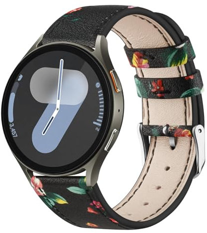Wanme Bracelet pour Samsung Galaxy Watch 7 40mm 44mm Femme Homme, 20mm Cuir Bracelets de Remplacement pour Samsung Galaxy Watch FE 40mm, Fleurs rouges