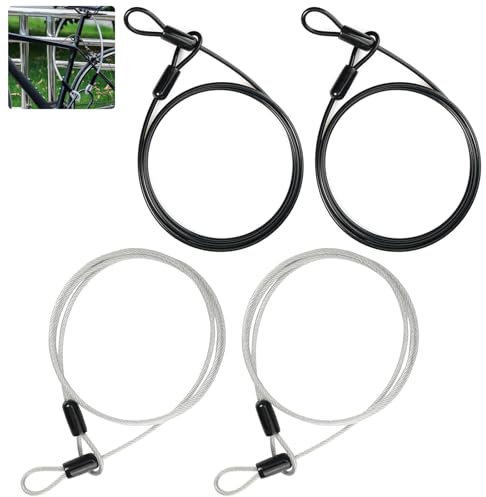 4 Stück Sicherheitskabelschloss Edelstahl, 3mm×100cm Leichtes Sicherheitskabel, Sicherungsseil Diebstahlsicherung Seil mit Karabiner, Schlaufenkabel Stahlseil mit Ösen,für Fahrrad Diebstahlsicherung