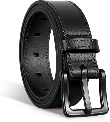 VONMELLI Cintura Uomo in Pelle PU Senza Nichel, Cintura Da Uomo Non Metallica Approvata Tsa per Jeans Con Fibbia Nera Ipoallergenica