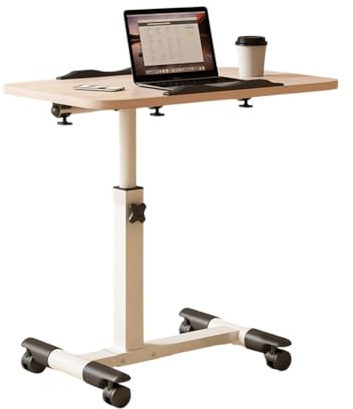 Creperture Stehpult HöHenverstellbarer Mit Rollen, 60x40cm Faltbar Schreibtisch, ÜBerbett Pflegetisch, Platzsparend Mobile Computertische für Schlafzimmer, BüRo, Wohnzimmer, HöHe 60-69cm,Natur+weiß