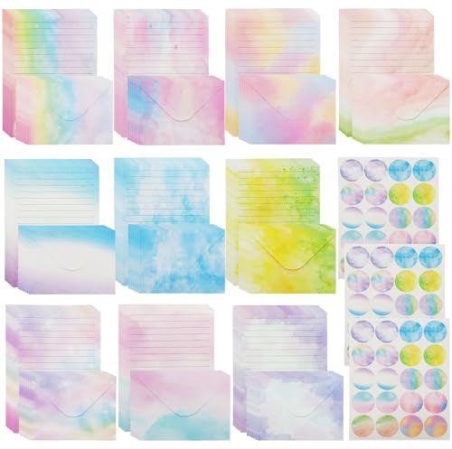 160 Stück Aquarell Briefumschlag Set, Aquarell Briefpapier mit Umschlag 50 A5 Briefpapier(10 Modelle) 50 Briefumschläge 60 Aufkleber für Liebesbriefe Briefe Grußkarten Einladungen Valentinstag