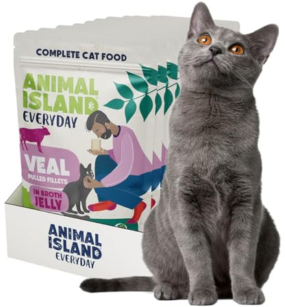Animal Island Everyday Nassfutter Katze Vollnahrung Erwachsene Zartes Kalbfleisch Filets in Brühengelee Getreidefreie Rezeptur Portionsbeutel, 12 x 85g