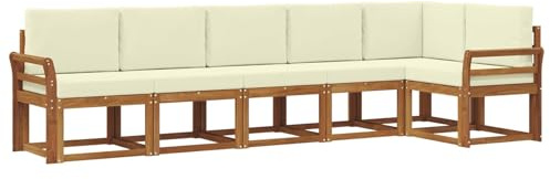 vidaXL Outdoor-Sofagarnitur mit Kissen 6 pcs Natur und Creme, Modernes Garten-Sofa, Langlebiges Outdoor-Sofa-Set, Lounge-Möbel für die Terrasse, Bequeme Sitzgelegenheiten