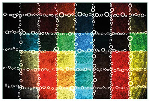 Wallario Küchenrückwand selbstklebend 90 x 60 cm, Motiv: Buntes Patchwork-Muster mit Kreisen | Spritzschutz abwischbar & pflegeleicht