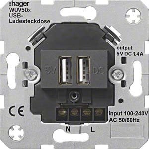 Hager USB Ladesteckdose WUV507 230V anthrazit Elektronik-Gerät für Installationsschalterprogramme 3250617029797