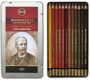 Mondeluz KOH-I-NOOR Künstler Aquarellstifte Set Brauntöne - 12 Stück Metallbox