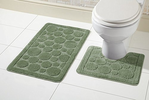 Olivia Rocco Cali Bubbles 2 Piece Bath Mat & Pedestal Set Non Slip Soft Absorbent Toilet Bathroom Mats Sets (Green)
