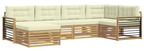 vidaXL Outdoor-Sofagarnitur mit Kissen 6 pcs Weiß und Creme Polyester, Gartenmöbel, modernes Outdoor-Sofa, langlebiges Ecksofa, Terrassenlounge für entspanntes Sitzen