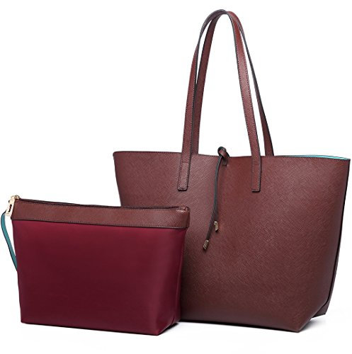 Miss Lulu Schultertaschen für Damen Shopper Damen Groß Tasche Damen Henkeltasche Damen Modische Einkaufstasche PU-Leder Praktisches 2-teiliges Handtaschen-Set