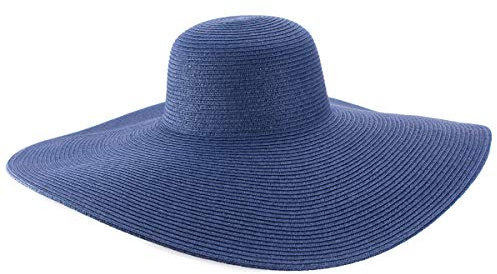 Lawliet Chapeau d'église pour femme avec large bord en paille et protection UV, bleu marine, taille unqiue-L