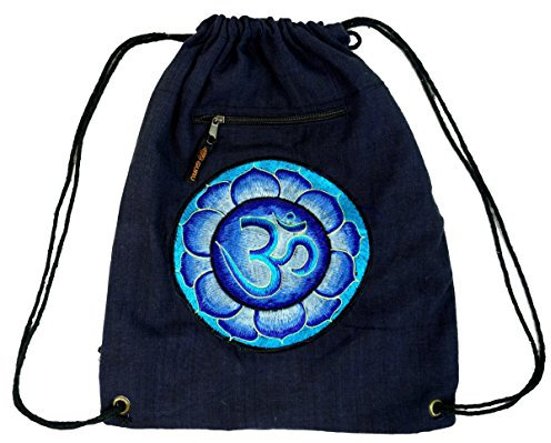 GURU SHOP Bestickter Turnbeutel, Rucksack, Sportbeutel, Freizeitbeutel, Goa Beutel, Hippie Beutel - Marine/Mandala, Unisex - Erwachsene, Baumwolle, 45x35x15 cm