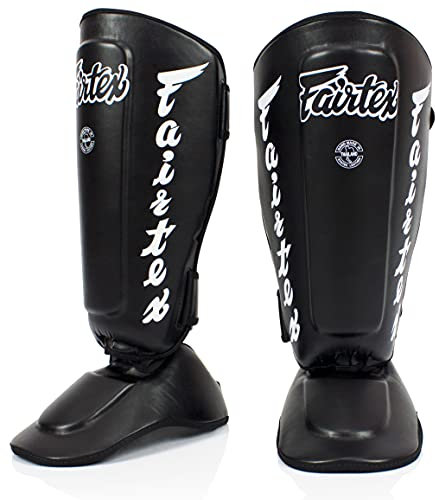 Fairtex SP7 Twister Schienbeinschoner für Boxen, Muay Thai, MMA, abnehmbar, SP7 - Black, Größe XL