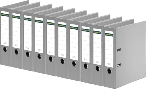 SCHÄFER SHOP Ordner DIN A4 schmal – 5 cm Ordnerrücken mit Einsteckrückenschild - Ringbuch Aktenordner Büroordner - Made in Germany - grau, 10er Pack
