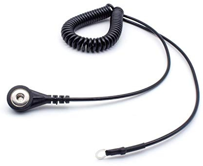 QUADRIOS GmbH ESD Schutz Spiral Cable Earth Cable 4 mm Push Button to 4 mm Ring Terminal Spiral Cable 1.8 m Professional Antistatic Accessories (Standard EN 61340-5-1)