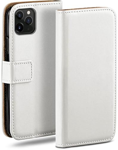 moex Book Case für iPhone 11 Pro Max Handyhülle mit Kartenfach, Hülle klappbar 360 Grad Schutzhülle, Klapphülle Flip Case Cover, PU Leder Handytasche Lederhülle, Weiß