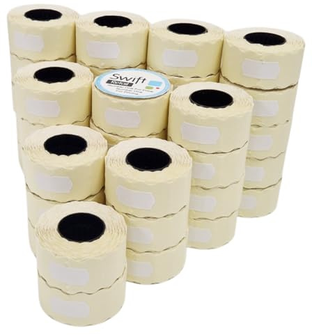 Swift 26 x 12 mm Price Gun Labels White 40 Rolls 40,000 Labels Stickers CT4 Wavy Edge Pricemarker Tags Fits Many Pricing Labellers, Bulk Compatible Refill for Retail Shop and Price Tagging