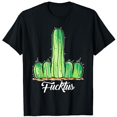 Lustige Fun Kleidung für Damen und Herren Fucktus Fuck Kaktus Mittelfinger Kakteen Geschenk Unisex-Erwachsene Schwarz S T-Shirt