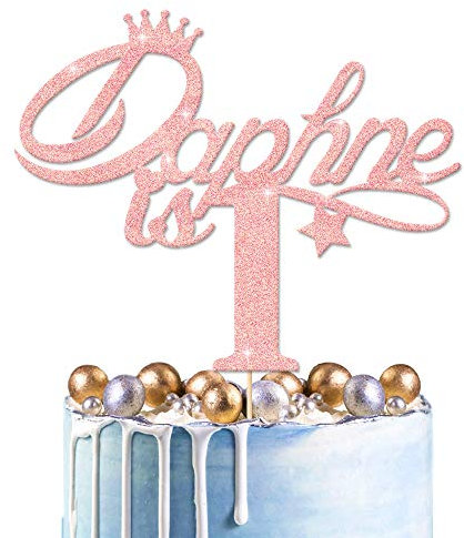 EDSG Personalised 1st Birthday Cake Topper | Customised Name Decor | Double Sided Glitter Card | Glitter Birthday Cake Decoration Hand Finished in UK (Baby Pink)