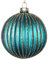 Gisela Graham Peacock Blue Turquoise Ribbed Gold Glitter Glass Bauble Hanging Christmas Tree Decoration
