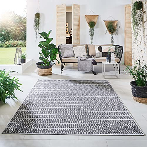 Steffensmeier Indoor Outdoor Teppich Öland Balkon Terrasse Küche Garten wasserfest Kunststoff, strapazierfähig, Streifen Grau Anthrazit, 200x290 cm
