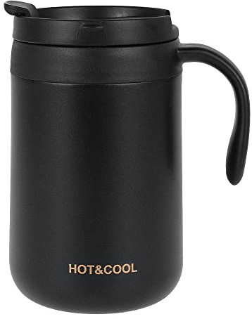 Ghopy Insulated Coffee Mug for Hot Drinks, 500ml Stainless Steel Thermal Mugs with Handle and LId Double Wall Vacuum Coffee Cup Leakproof for Coffee,Tea and Beer,Home, Office, Camping