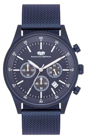 Rhodenwald & Söhne Herren Uhr analog Quarzwerk Chronograph mit Edelstahl Armband blau Milanaise 10010359