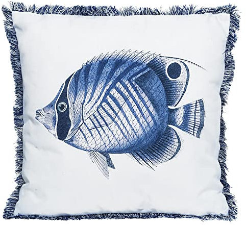 zeitzone Outdoor Kissen Fisch Maritim Gartenkissen Wasserabweisend Blau Weiß 45x45cm