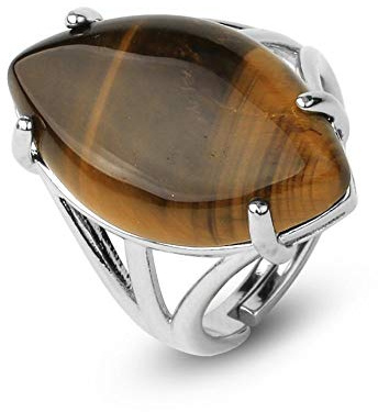 ASDFY Natürlicher Großer Tigerauge-Steinring, Brauner Kristall, Pferdeauge, Formring, Verstellbar, Offene Steinringe, Reiki-Balance, Knöchel-Fingerringe, Ewigkeitsring Für Frauen, Mädchen, Männer