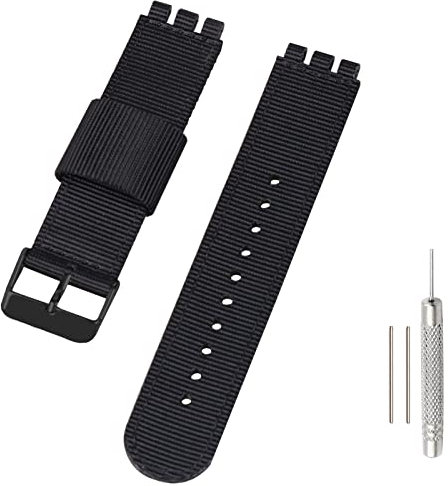 Lijinlan Ersatz-Nylon-Uhrenarmband für Swatch 17 mm, 19 mm, 20 mm, weiches, gewebtes Nylon, sportliches Armband für Swatch-Uhren-Serie, Zubehör (20 mm Bandanstoß, schwarz)