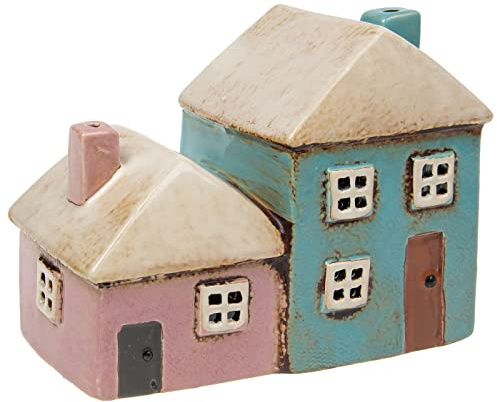 Village Pottery Pink and Aqua Houses Double Tealight Holder