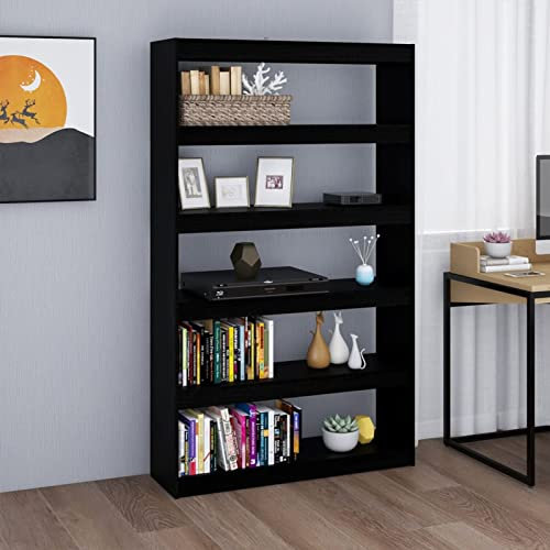 Chusui Bücherregal/Raumteiler, Raumteiler Regal, Standregal, Bookcase, Bücherwand, Büroregal, Regalbrett, Schwarz 100x30x167,5cm Massivholz Kiefer
