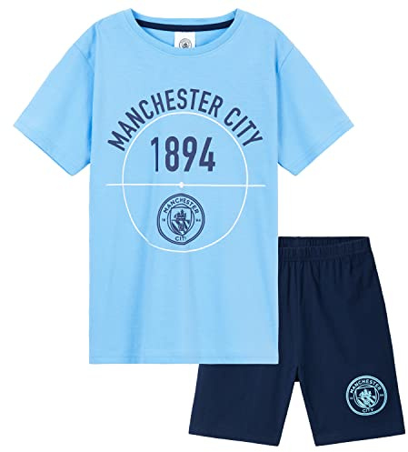 MANCHESTER CITY F.C. Boys Short Pyjama Set Breathable Lounge Wear Man City Gifts