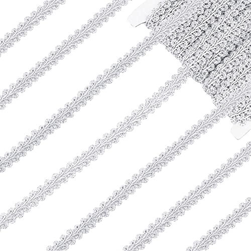 PandaHall Gimp Braid Trim, 22.5 Yard Centipede Stoff Geflochtenes Zierband Silber Scroll Gimp Trim Metallic Lace Trim Dekorativer Stoff Trim Für Hochzeit Braut Kostüm Oder Schmuck Basteln Und Nähen