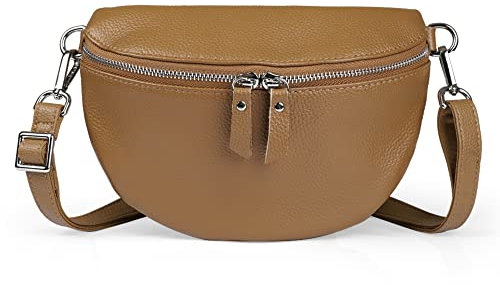 befen Kleine Umhängetasche Damen, Echtleder Gürteltasche Damen mit Verstellbarem Schultergurt und Reißverschluss Bauchtasche Damen Stylisch für Handy Schlüssel Kleiner Brieftaschen Lippenstift, Braun