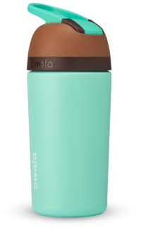 Owala Kids Flip Insulated Stainless-Steel Water Bottle with Straw and Locking Lid, 14-Ounce, Brown/Teal (Mint Chocolate Chip)
