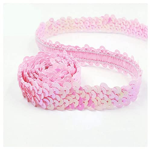 SHTGOI 10 Yards Pailletten Bänder Elastisch Glitzer Paillettenbesatz 2 cm Breite Paillettenband Trim 2-Reihiger Paillettenborte Stoffband für DIY Nähen Kleidung Handwerk Deko Rosa