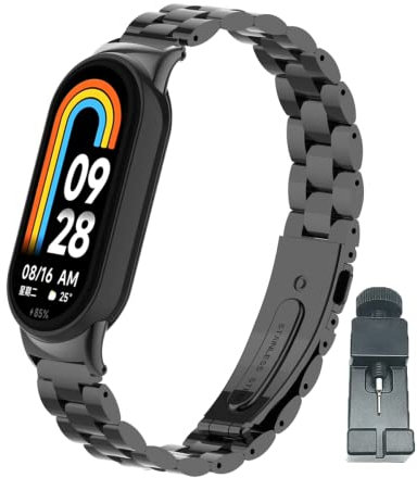 T-BLUER Compatibile per Xiaomi Mi Band 8 Cinturino,Mi Band 8 Cinturini di Ricambio Metallo Acciaio Inossidabile Accessori per Xiaomi Mi Smart Band 8 Braccialetto Intelligente