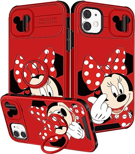 Qerrassa for iPhone 12 Phone Case Cute Cartoon Cover for iPhone 12 for Women Girly Girls i 12 Case with Camera Cover+Ring Stand Kawaii Funny Trendy Case for Apple iPhone 12 6.1, Heart Minn