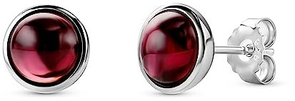Orovi Schmuck Damen runde Granat- Ohrstecker mit Edelsteine/Geburtssteine natürliche runde rote Granate Zeitlose klassische Ohrringe aus 925 Sterling Silber