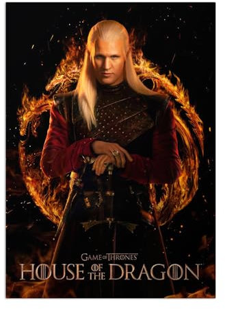 Displate Offiziell House of the Dragon MetallPoster Magnetische Befestigung Inklusive Lizenziert Bilder Hochwertiges Poster Key Arts - Daemon Targaryen 45 cm x 32 cm