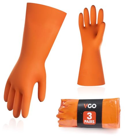 VGO... Lot de 3 paires de gants réutilisables pour le travail de cuisine, le nettoyage de la maison et la vaisselle, manches longues, multifonctions (RB2186)